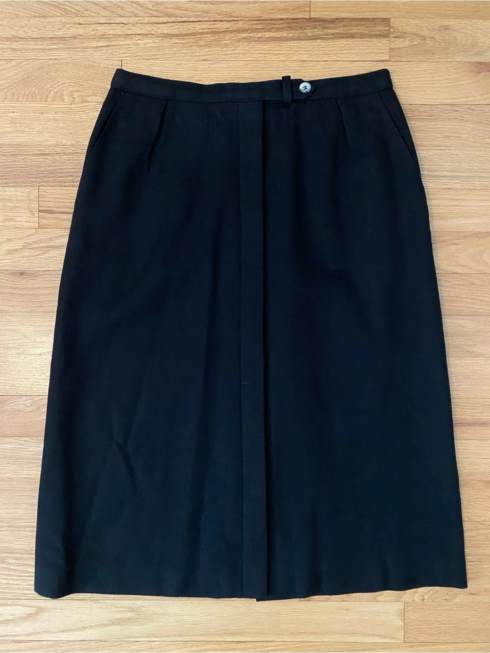 Vintage Evan-Picone Black Wool Blend Button Front Midi Skirt ILGWU